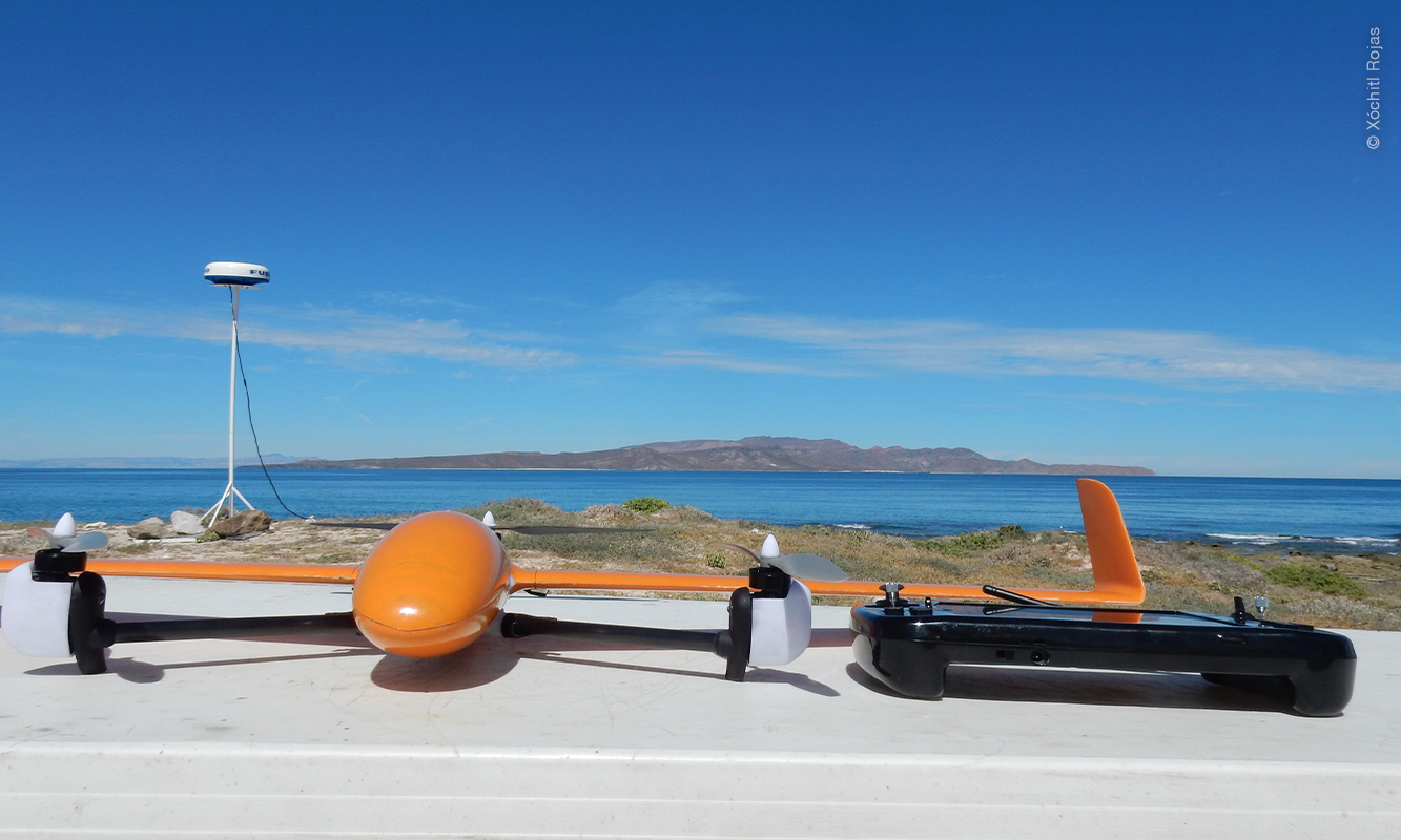 Dron Edge 130 y controladores en la Bahía de Loreto
