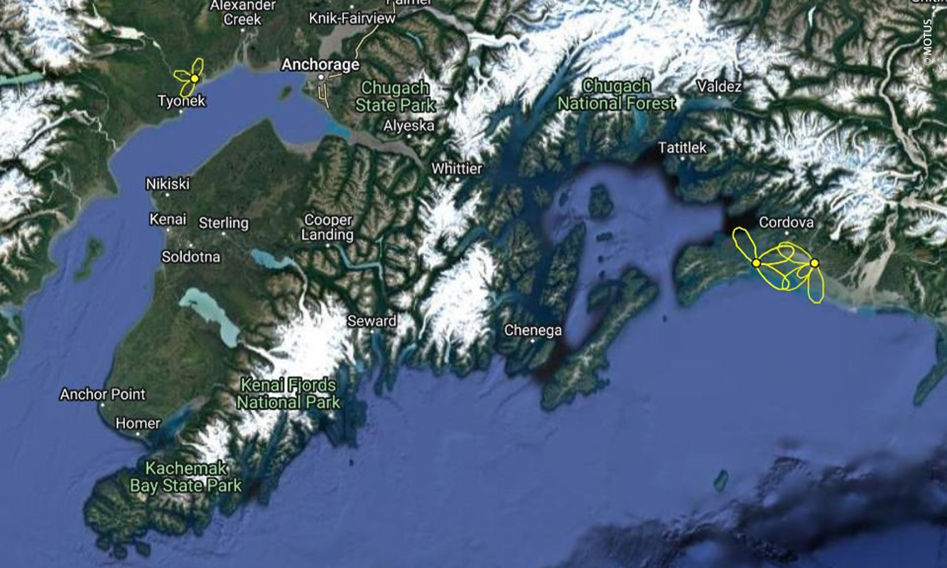 Mapa con tres antenas en Alaska