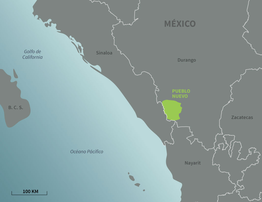 Mapa de ubicación de municipio Pueblo Nuevo en Durango.