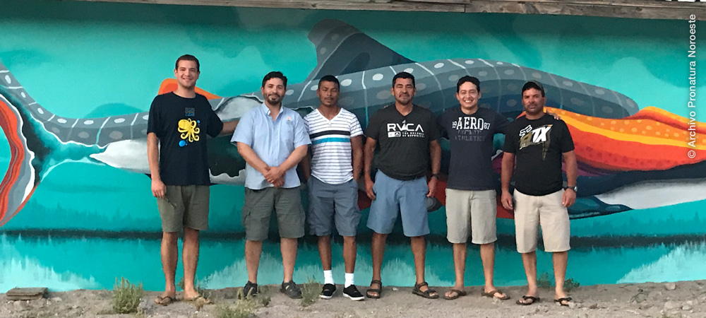 Buzos de Bahía de los Ángeles, integrantes del grupo de trabajo para el FIP de Pulpo:  Luis Navarro, Christian Morales Portillo, Héctor Urias, Francisco Urias, Jesús Zatarain y Oscar Quiñonez (de izquierda a derecha).