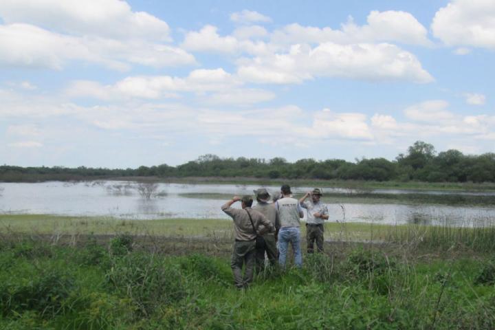 Guardaparques reunidos en Area Natural protegida de América del Sur.