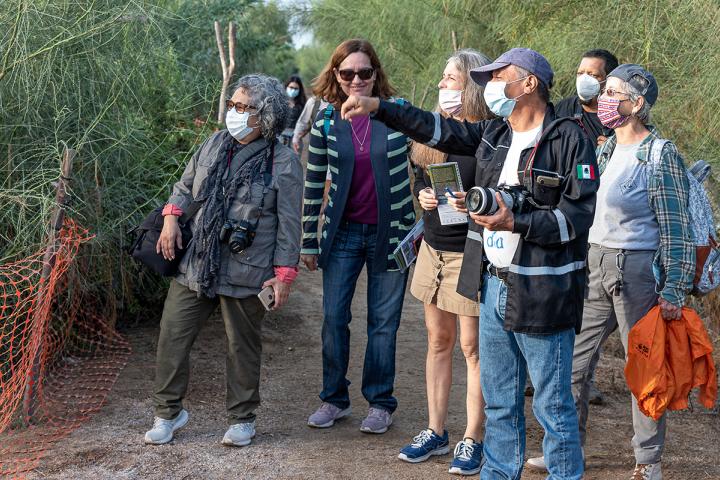 Group of people watching birds at the Eco Parque de la Juventud, La Paz, B. C. S. 
