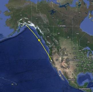 Ruta recorrida por una sola ave con marcaje. Costurero marcado por The Nature Conservancy.